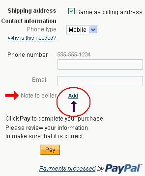 The Note to seller link is close to the bottom of the Check Out page.
